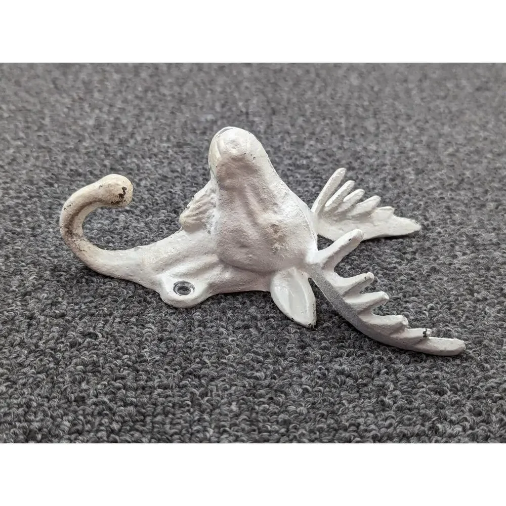 Cast Iron Set of 2 White Deer Moose Elk Antler Wall Coat Hooks 7